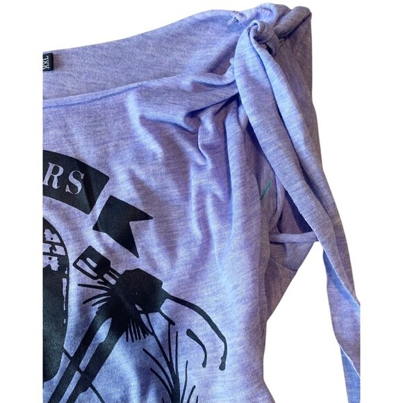 ZAFUL Blue + Black Skull Print Braided Shredded Cap Sleeve T-Shirt NWT Size XXL - Picture 4 of 8